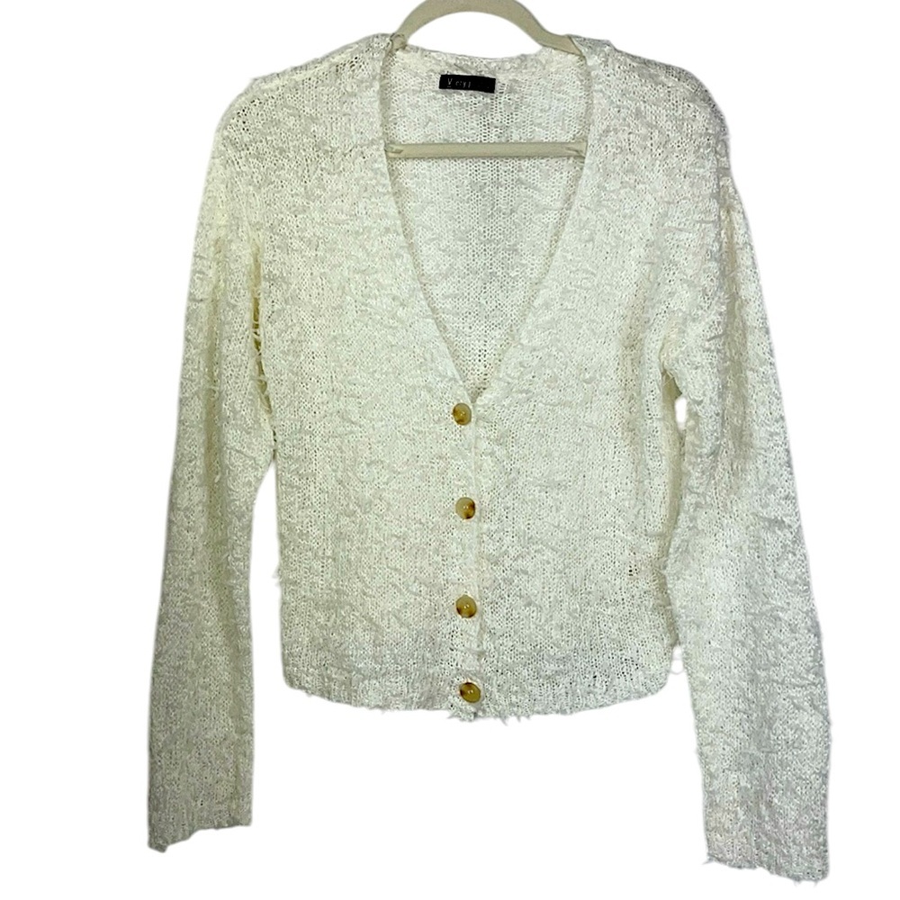 V ery J button down long sleeve cardigan Sz L White